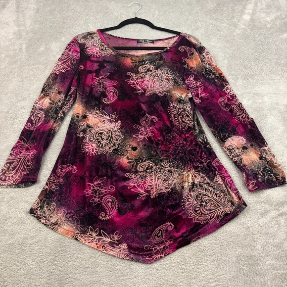 Only Nine Tops - VTG Only Nine Womens Ruched Velvet Burnout Blouse PL Multicolor‎ Y2K Whimsigoth
